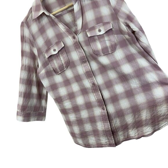 ANA A New Approach Large Button Front Shirt Plaid 3/4 Sleeve Roll Tabs Womens - Picture 7 of 11
